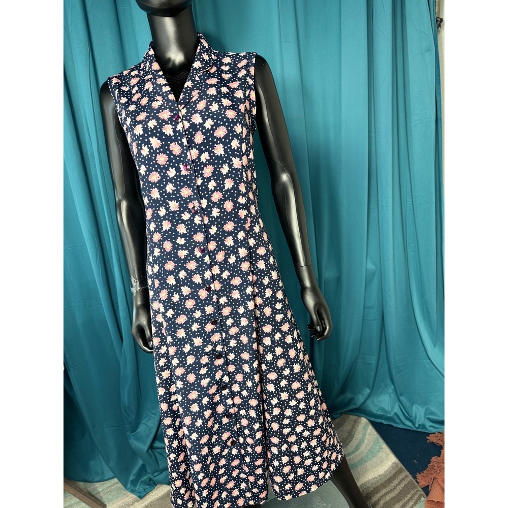 Christopher & Banks Floral maxi Dress Sleeveless Button Front Navy Pink 6 - Picture 1 of 8
